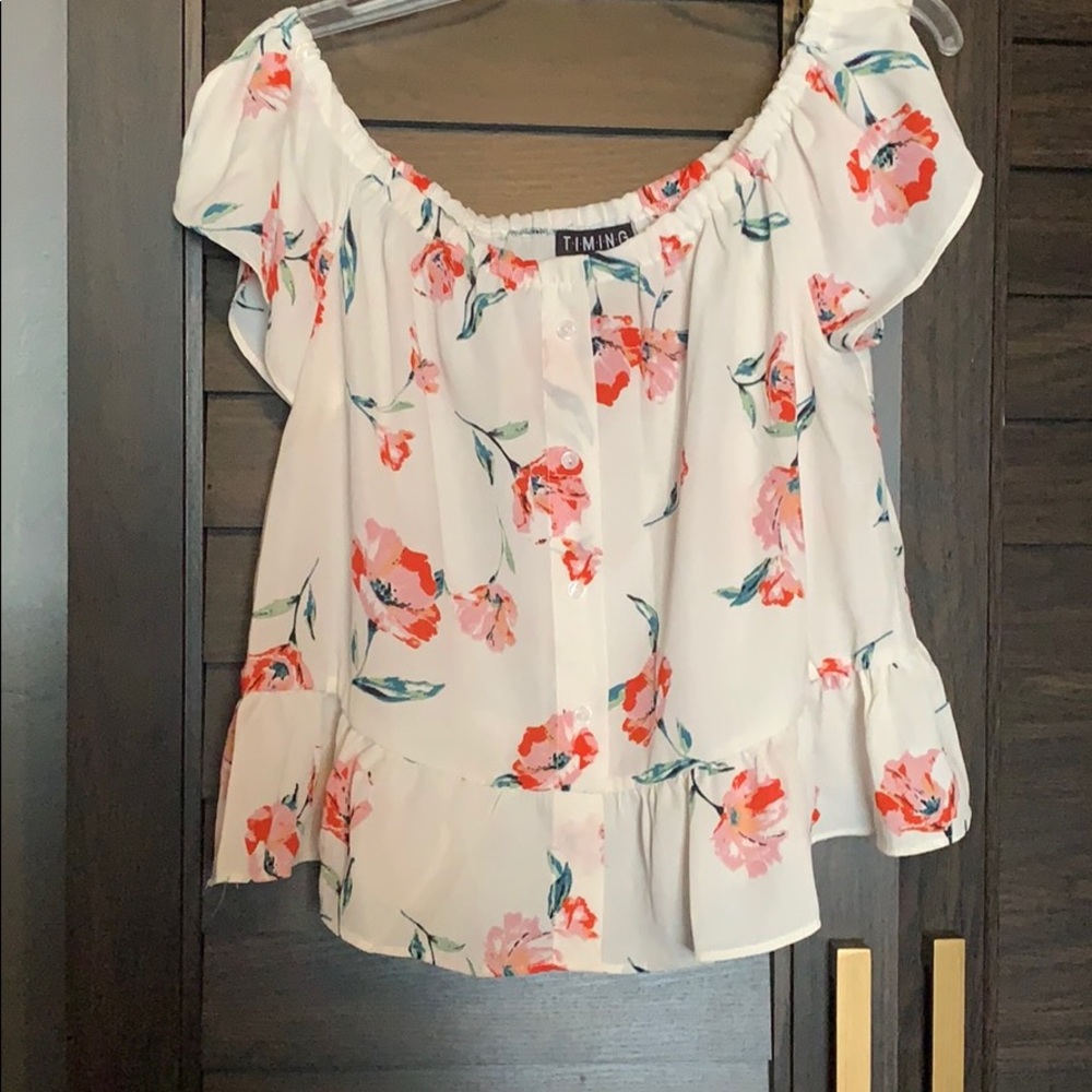 Flower off shoulder shirt